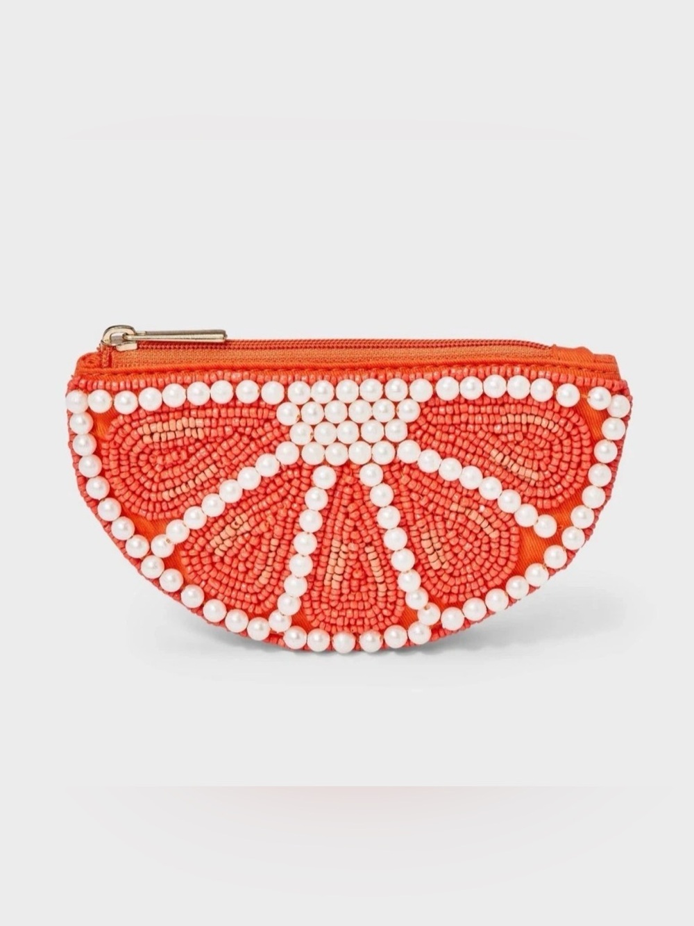 Orange Slice Beaded Coin Pouch w/ Zipper Closure - NWT